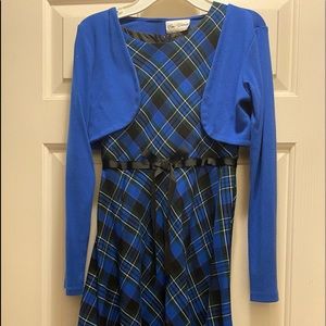 Rare Editions girls occasion dress with matching shrug sweater.